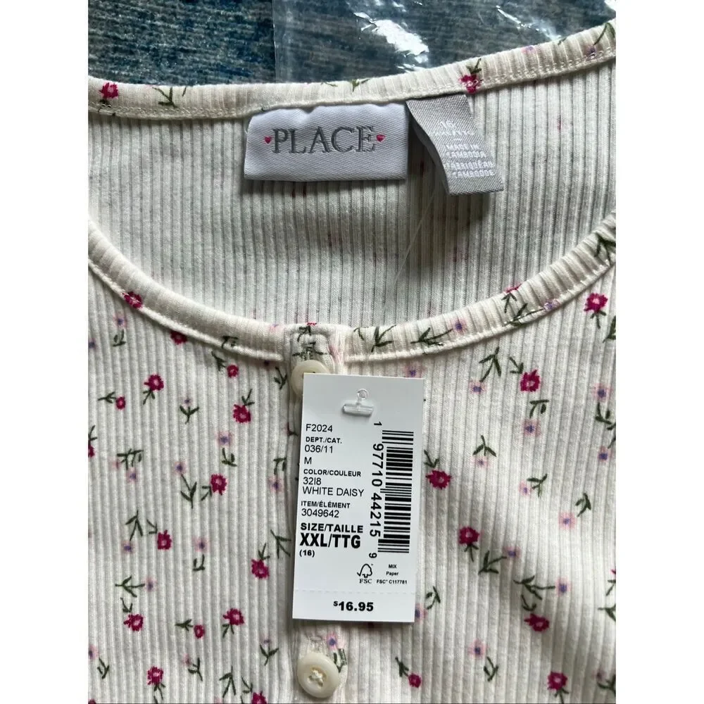 NWT! Children's Place White Blue Floral Short Sleeve Tees Lot of 2 Girls XXL